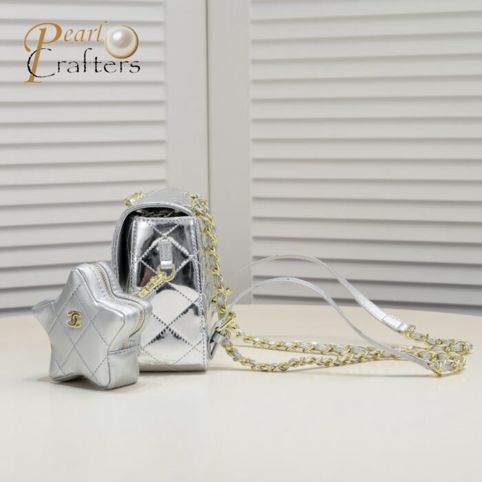 Chanel 24c CF Stars Bag Patent Leather Silver Shoulder Bag Handbag - Image 2
