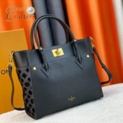 ⁦Louis Vuitton LV On My Side MM Black Leather Shoulder Bag Handbag⁩ - الصورة ⁦3⁩