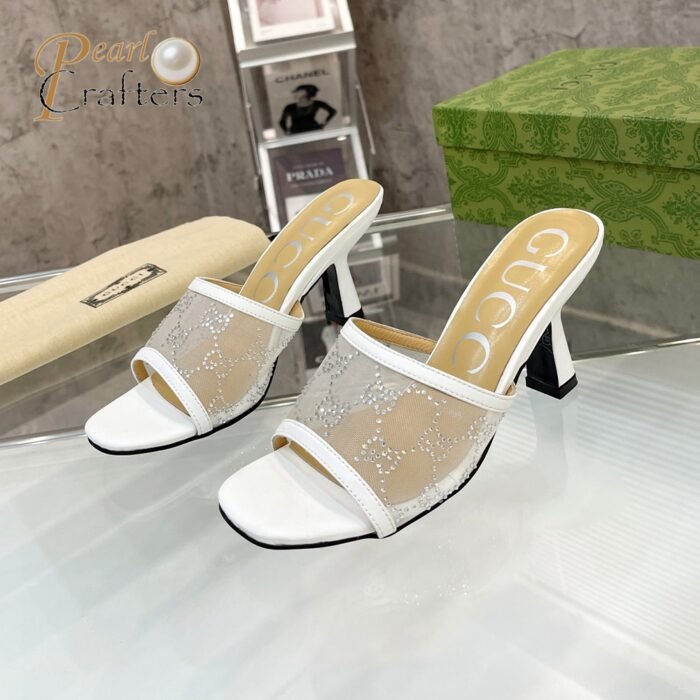 ⁦Gucci Mesh High heel Sandals Slide Sandal⁩ - الصورة ⁦4⁩