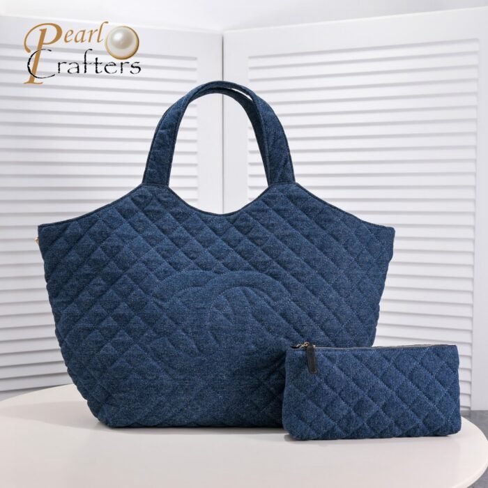 ⁦Chanel Leather&Canvas Tote Shoulder Bag Handbag⁩ - الصورة ⁦2⁩