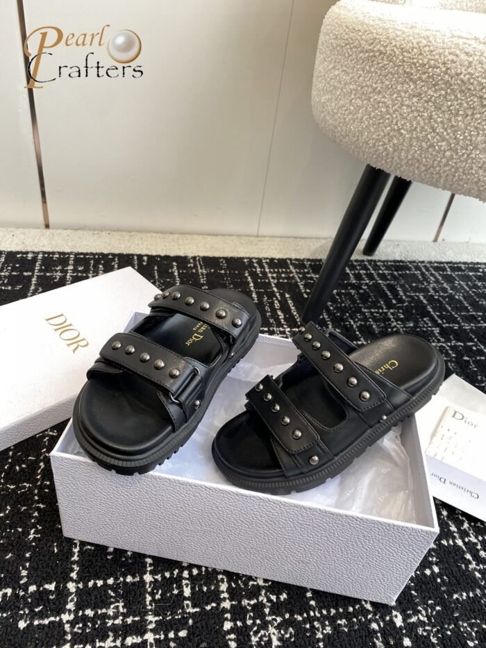 ⁦Dior Dioract One Strap Studded Flat Sandals Slipper Shoes⁩ - الصورة ⁦4⁩