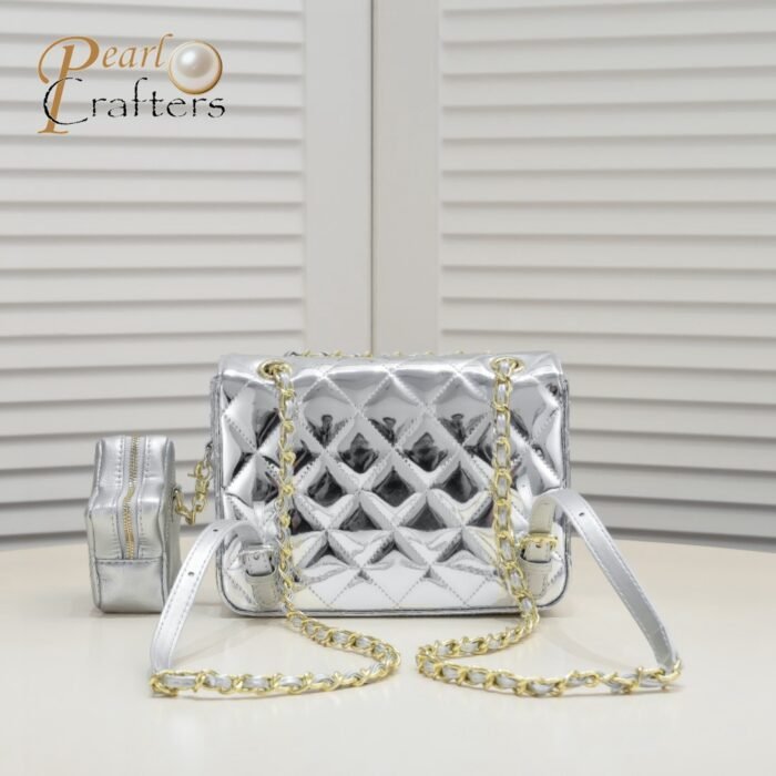 Chanel 24c CF Stars Bag Patent Leather Silver Shoulder Bag Handbag - Image 3