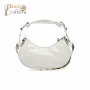 BALENCIAGA Le Cagole XS studded crinkled-leather shoulder bag White - Image 3