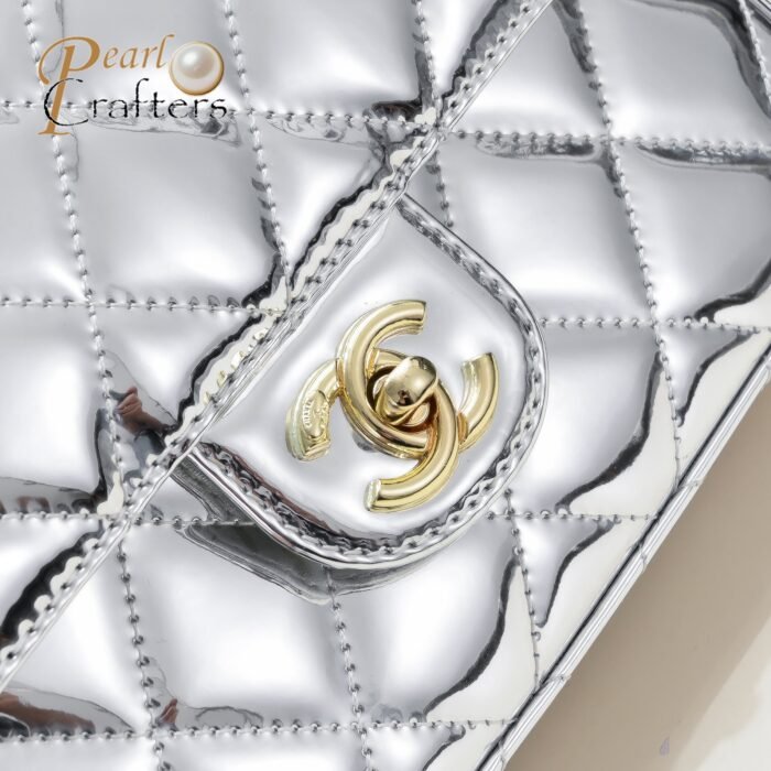 Chanel 24c CF Stars Bag Patent Leather Silver Shoulder Bag Handbag - Image 6