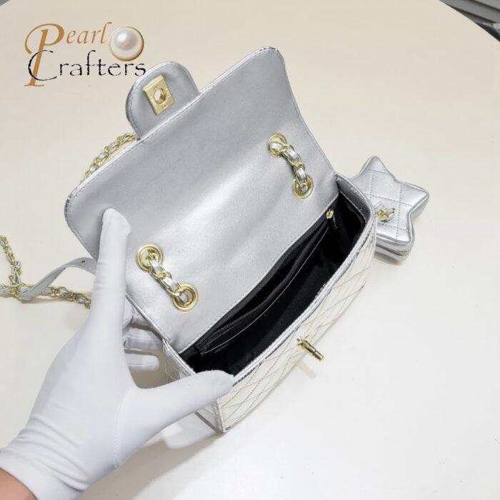 Chanel 24c CF Stars Bag Patent Leather Silver Shoulder Bag Handbag - Image 8