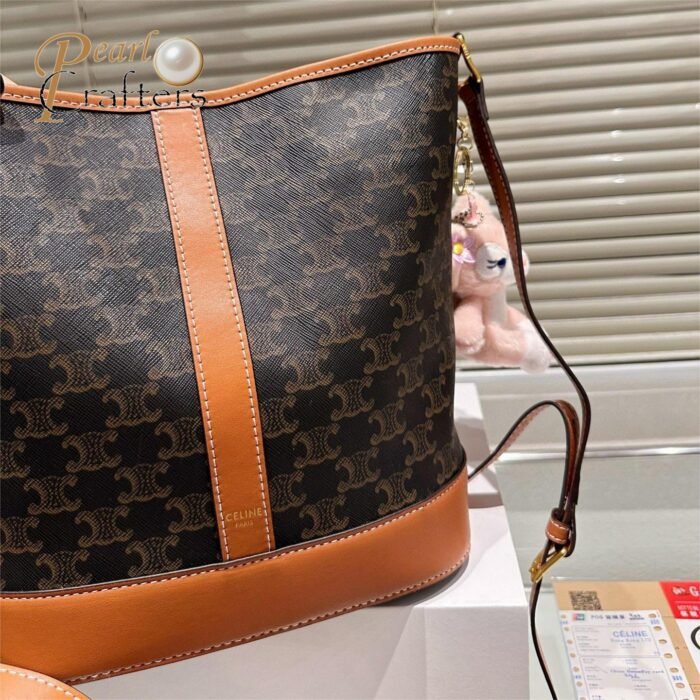Celine Bucket In Triomphe Canvas And Calfskin Bag - Image 4