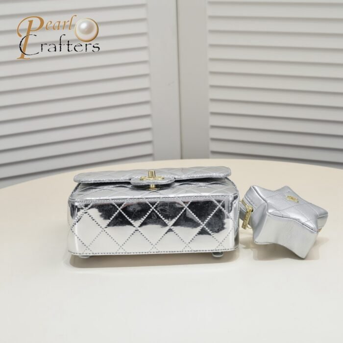 Chanel 24c CF Stars Bag Patent Leather Silver Shoulder Bag Handbag - Image 4