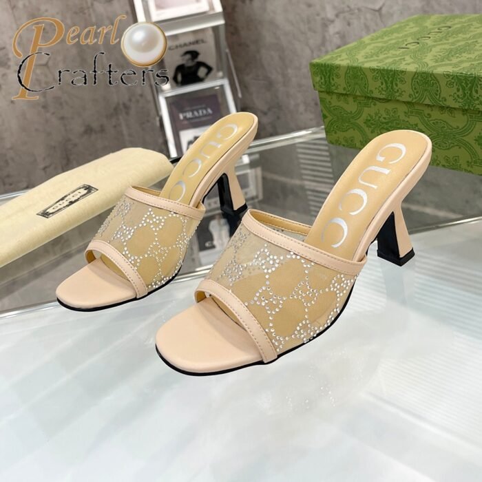 ⁦Gucci Mesh High heel Sandals Slide Sandal⁩ - الصورة ⁦6⁩