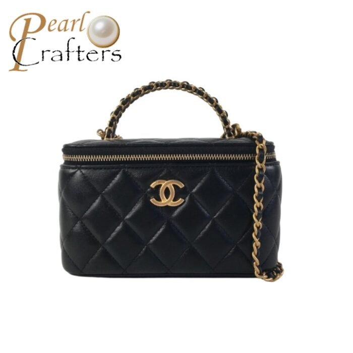⁦Chanel Top Handle Vanity Case with Mirror and Chain Black Shoulder Bag Handbag⁩ - الصورة ⁦1⁩