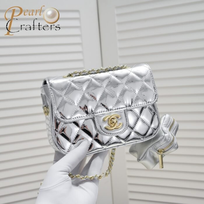 ⁦Chanel 24c Star Bag Mini CF Patent Leather Silver Shoulder Bag Handbag⁩ - الصورة ⁦5⁩