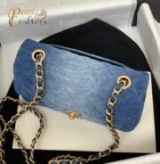 ⁦Chanel 10A Rectangular Flap Bag Blue Denim Antique Gold Hardware Top Mirror Quality Version⁩ - الصورة ⁦2⁩