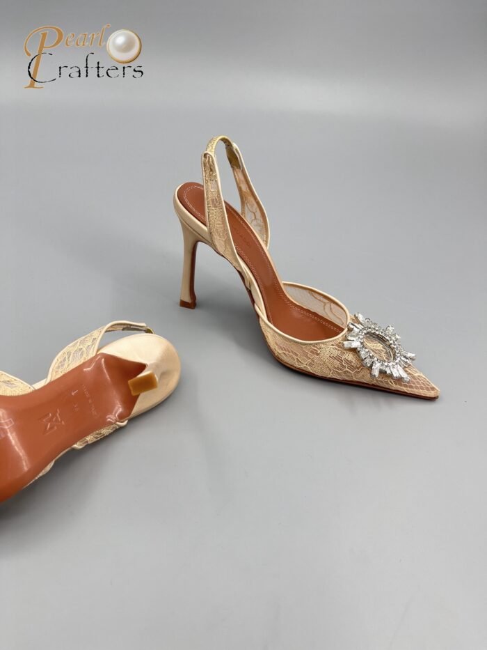 Amina Muaddi Sunflower Crystal Embellished Lace Up Heels Sandals Slipper Shoes - Image 8