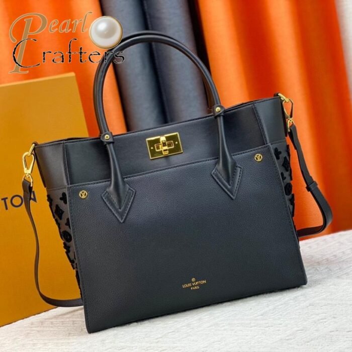 ⁦Louis Vuitton LV On My Side MM Black Leather Shoulder Bag Handbag⁩ - الصورة ⁦1⁩