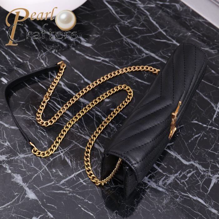 ⁦Saint Laurent YSL Gold Logo Crossbody Shoulder Bag⁩ - الصورة ⁦5⁩