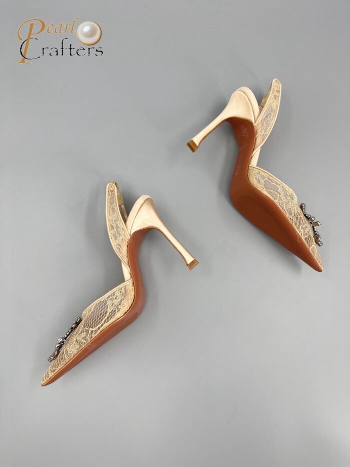 Amina Muaddi Sunflower Crystal Embellished Lace Up Heels Sandals Slipper Shoes - Image 3
