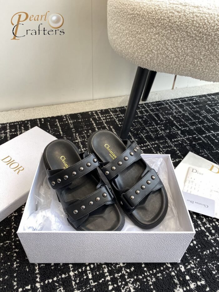 ⁦Dior Dioract One Strap Studded Flat Sandals Slipper Shoes⁩ - الصورة ⁦5⁩