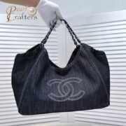 ⁦Chanel Coco Cabas Denim Large Hobo Bag In Blue Shoulder Bag Handbag⁩ - الصورة ⁦5⁩