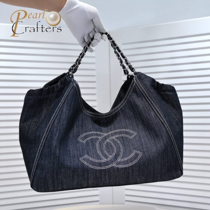 ⁦Chanel Coco Cabas Denim Large Hobo Bag In Blue Shoulder Bag Handbag⁩ - الصورة ⁦5⁩