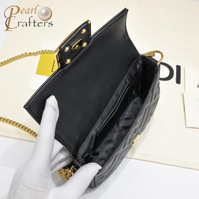 Fendi Baguette Mini Black nappa leather bag with FF motif Shoulder Crossbody Bag - Image 4