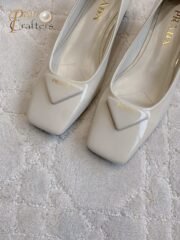 ⁦Prada Triangle Square Toe Chunky Heel Shoes Sandals Slipper Shoes⁩ - الصورة ⁦5⁩