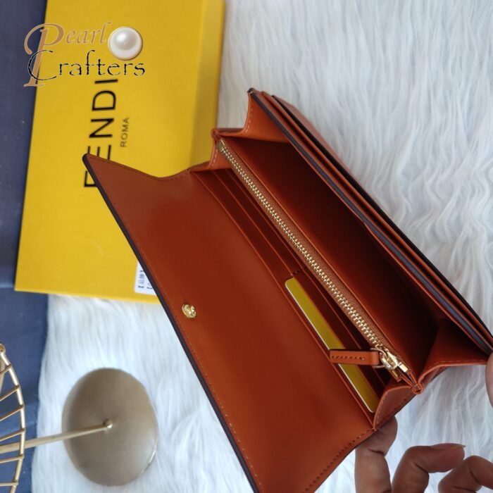 Fendi Roma Logo Embossed Long Flap Calfskin Wallet Handbag - Image 10