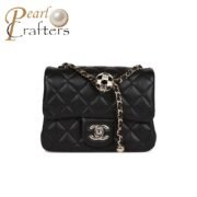 Chanel Lambskin Quilted Enamel CC Pearl Crush Mini Flap Black Shoulder Bag