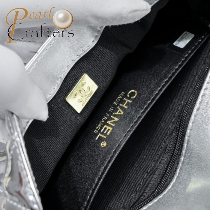 Chanel 24c CF Stars Bag Patent Leather Silver Shoulder Bag Handbag - Image 9