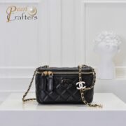 Chanel Handle Vanity Case with Mirror and Chain Black Shoulder Bag Handbag - Image 2