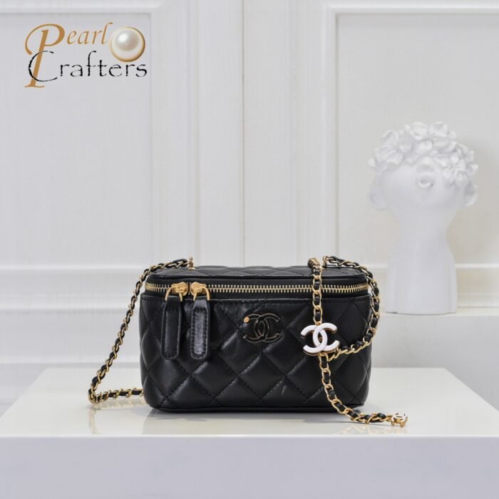 Chanel Handle Vanity Case with Mirror and Chain Black Shoulder Bag Handbag - Image 2