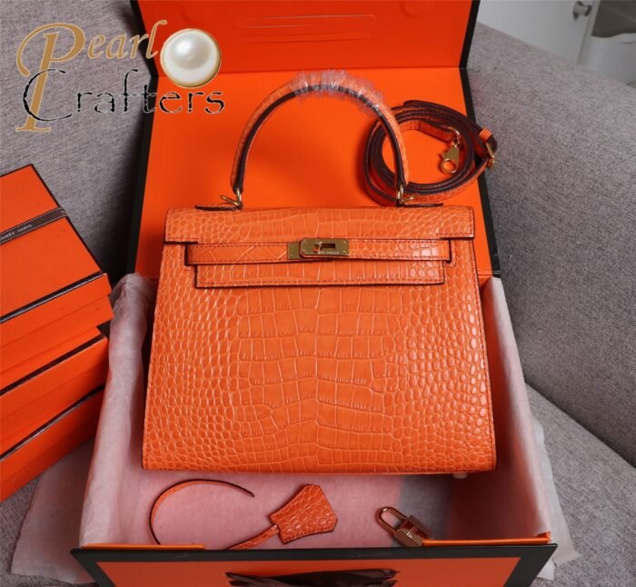 ⁦Hermes Kelly Gold Buckle Bag-Crocodile Handbag Shoulder Bag⁩ - الصورة ⁦17⁩