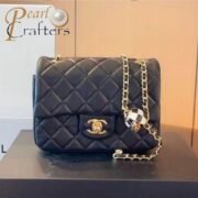 Chanel Lambskin Quilted Enamel CC Pearl Crush Mini Flap Black Shoulder Bag - Image 2