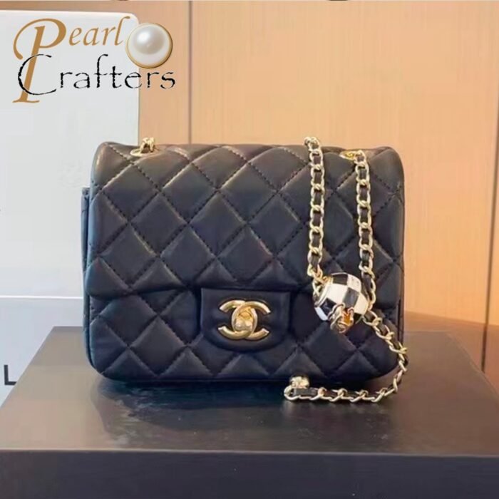 Chanel Lambskin Quilted Enamel CC Pearl Crush Mini Flap Black Shoulder Bag - Image 2
