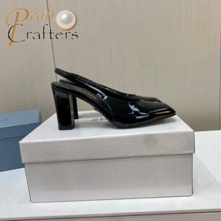 Prada Square Head High Heeled Chunky Sandals Slipper Rear Hollow Single Shoes