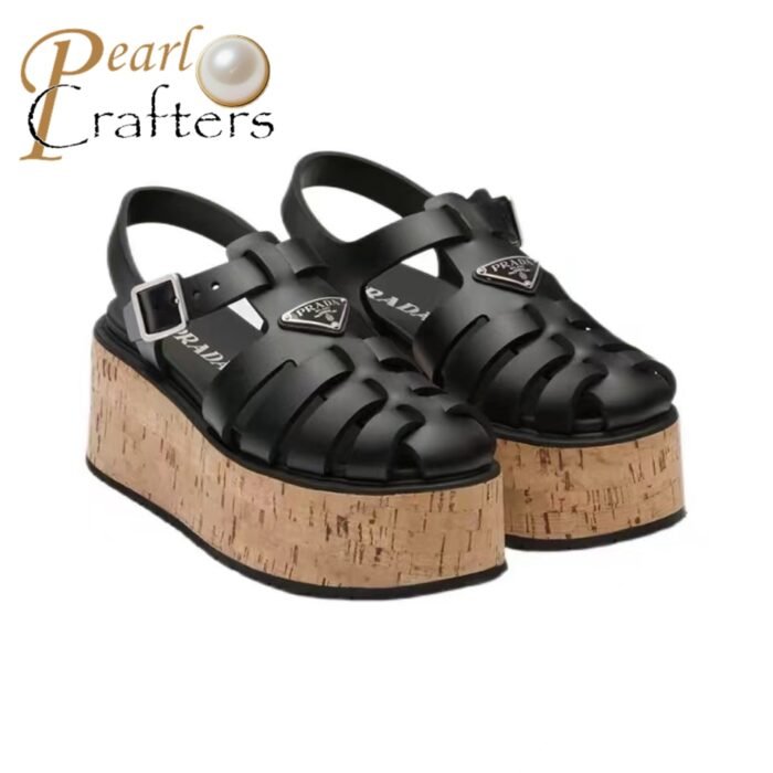 ⁦Prada   Rubber Wedge With Thick Sole Sandals Slide⁩ - الصورة ⁦1⁩