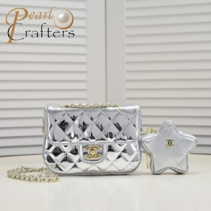 Chanel 24c Star Bag Mini CF Patent Leather Silver Shoulder Bag Handbag