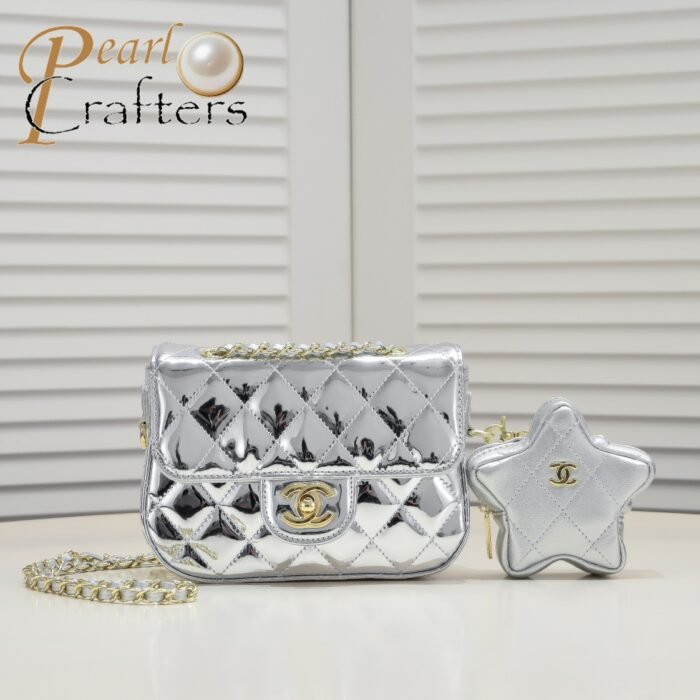 ⁦Chanel 24c Star Bag Mini CF Patent Leather Silver Shoulder Bag Handbag⁩ - الصورة ⁦1⁩
