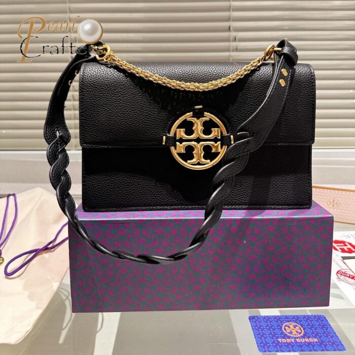 Tory Burch Miller Flap Leather Shoulder Bag with Braided Strap - Image 2