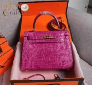 ⁦Hermes Kelly Gold Buckle Bag-Crocodile Handbag Shoulder Bag⁩ - الصورة ⁦7⁩