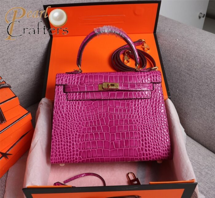 ⁦Hermes Kelly Gold Buckle Bag-Crocodile Handbag Shoulder Bag⁩ - الصورة ⁦7⁩