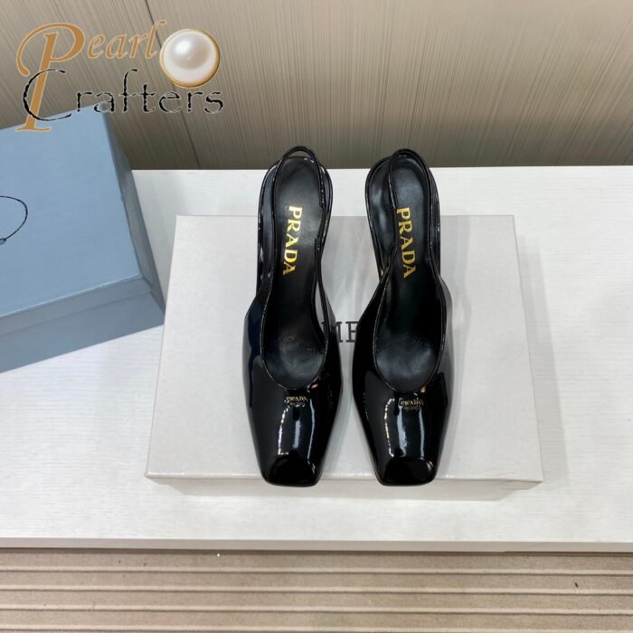 ⁦Prada Square Head High Heeled Chunky Sandals Slipper Rear Hollow Single Shoes⁩ - الصورة ⁦3⁩