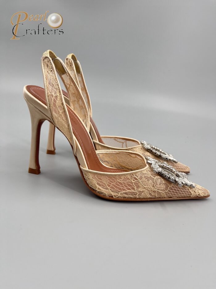 Amina Muaddi Sunflower Crystal Embellished Lace Up Heels Sandals Slipper Shoes - Image 1