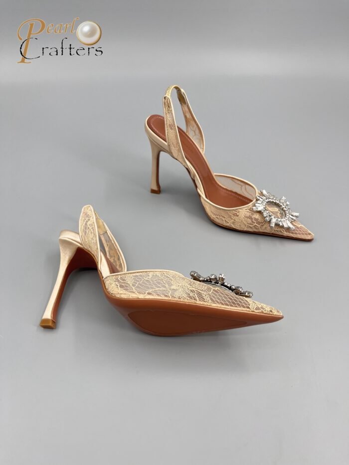 Amina Muaddi Sunflower Crystal Embellished Lace Up Heels Sandals Slipper Shoes - Image 2