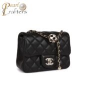 Chanel Lambskin Quilted Enamel CC Pearl Crush Mini Flap Black Shoulder Bag - Image 3