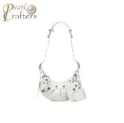 BALENCIAGA Le Cagole XS studded crinkled-leather shoulder bag White - Image 2