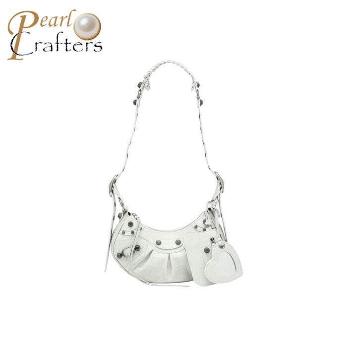 BALENCIAGA Le Cagole XS studded crinkled-leather shoulder bag White - Image 2