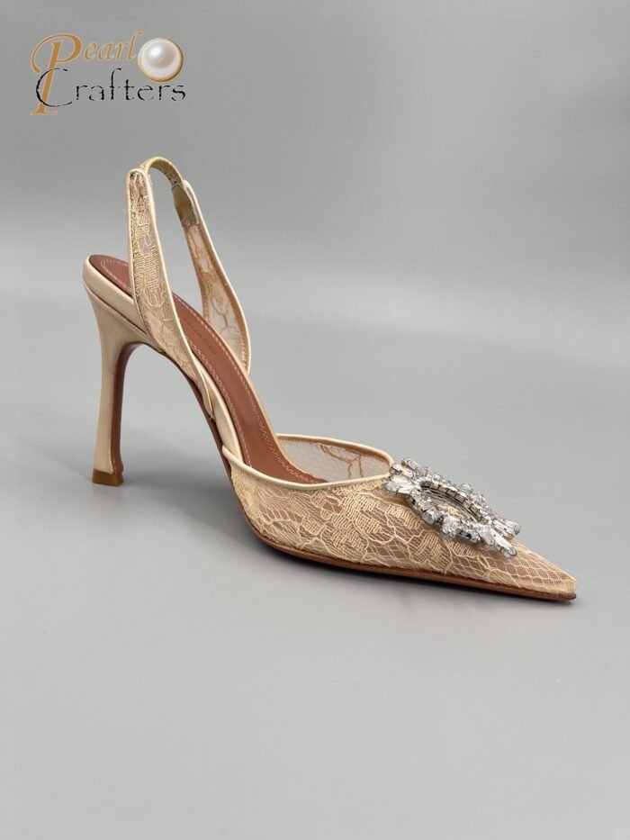 Amina Muaddi Sunflower Crystal Embellished Lace Up Heels Sandals Slipper Shoes - Image 5