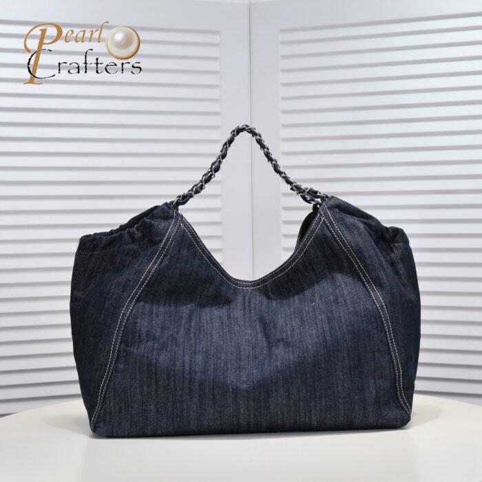 ⁦Chanel Coco Cabas Denim Large Hobo Bag In Blue Shoulder Bag Handbag⁩ - الصورة ⁦3⁩