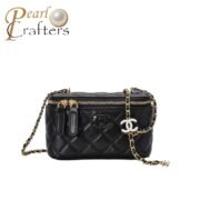 Chanel Handle Vanity Case with Mirror and Chain Black Shoulder Bag Handbag