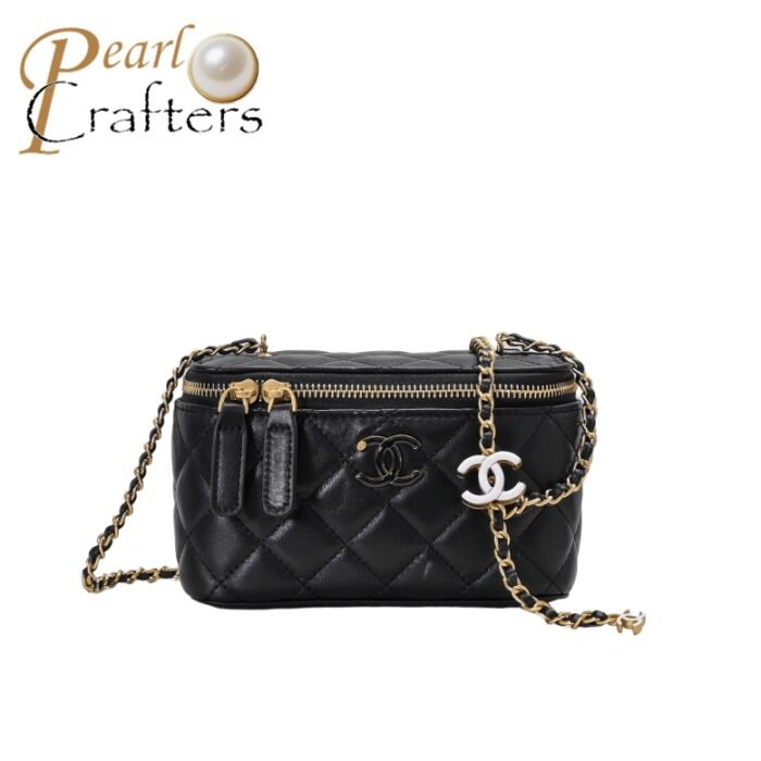 Chanel Handle Vanity Case with Mirror and Chain Black Shoulder Bag Handbag - Image 1
