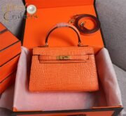 ⁦Hermes Kelly Gold Buckle Bag-Crocodile Handbag Shoulder Bag⁩ - الصورة ⁦8⁩